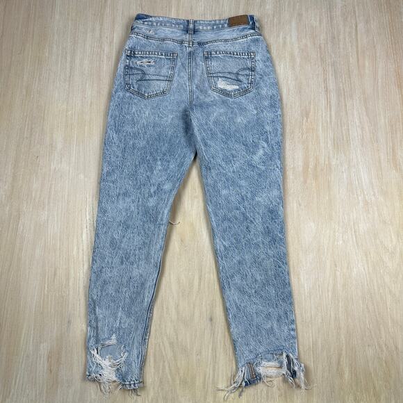 American Eagle Comfort Stretch Waistband Mom Jean Distressed Destroyed Jeans 0 - Picture 4 of 16